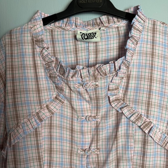 Kina and Tam Plaid & Prejudice Blouse Sz M Coquette Ruffle Romantic Regency Pink - Picture 5 of 16